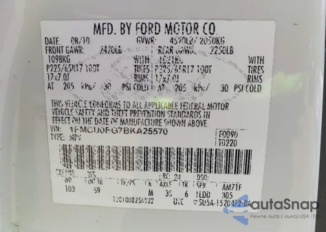 2011 Ford Escape Limited из США, поврежденный, VIN 1FMCU0EG7BKA25570